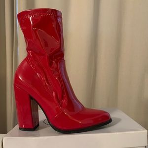 Red pleather boots